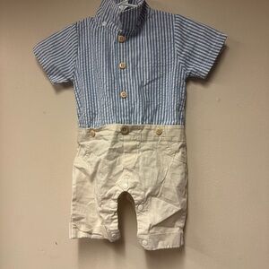 Vintage Blue and‎ White Striped Baby Romper